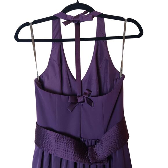 White by Vera Wang Plum Purple Halter Neck Bow Maxi Bridesmaid Prom Dress 2 - Picture 7 of 15